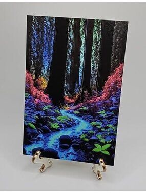 4x6 Neon Forest‎ Trippy Art Watercolor Oil Painting Print